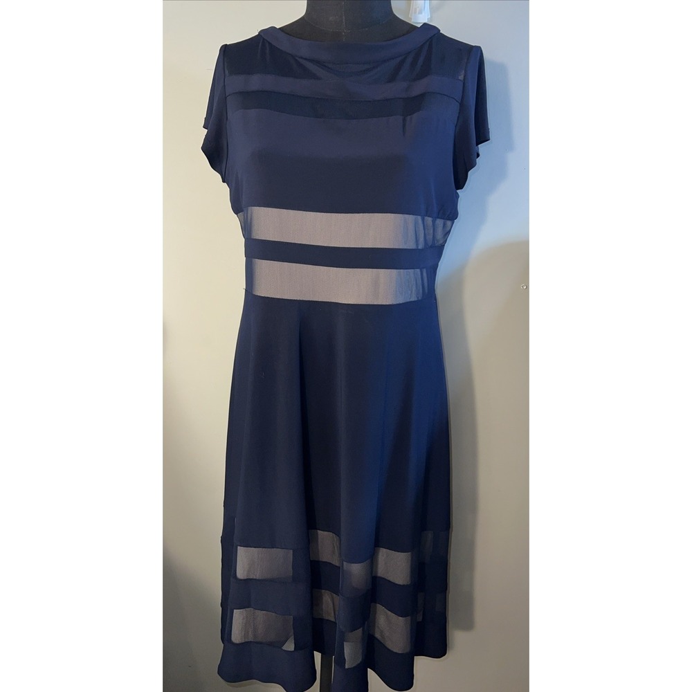 R&M‎ Richards Dress Large L Navy Short Sleeve Lined Women's Career Formal